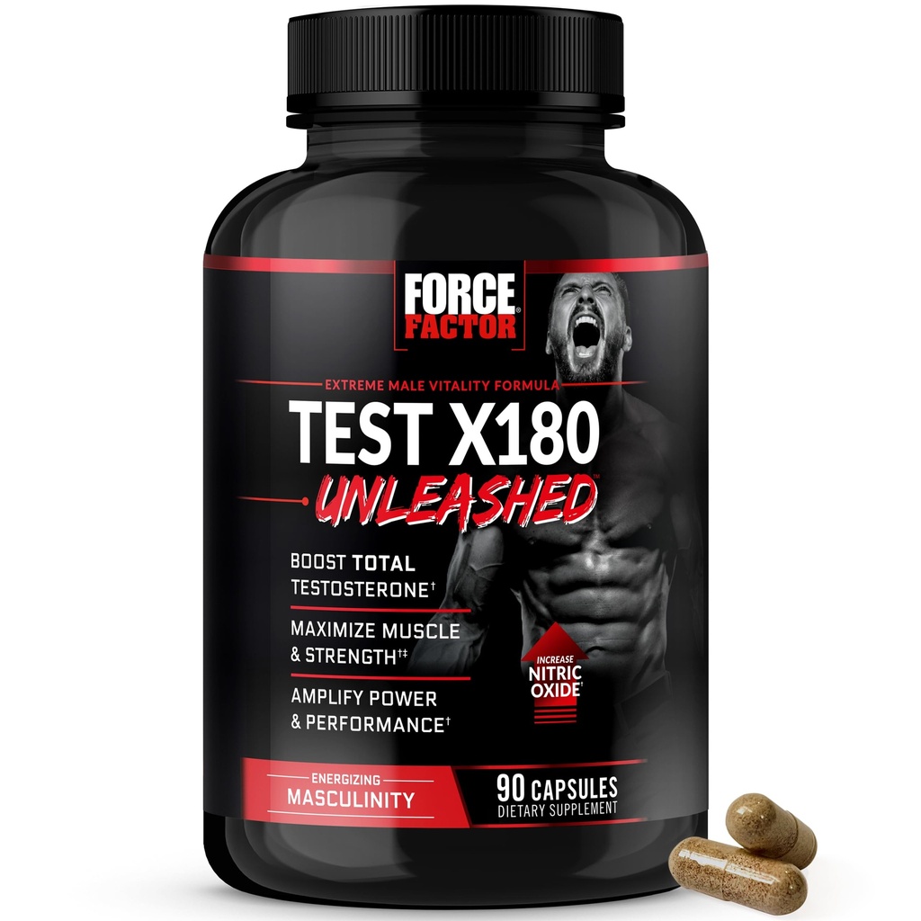 Force FACTOR Test X180 Unleashed Testosteron Booster pentru barbati pentru a construi musculare, creste puterea, şi îmbunătăţi performanţa, Testosteron Supliment pentru bărbaţi de sănătate, 90 capsule