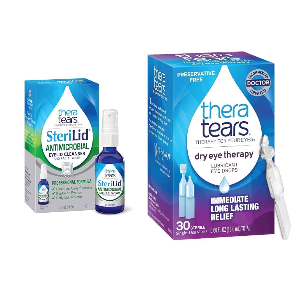 TheraTears SteriLid Eyeleid Cleanser and Dry Eye Terapia Lubricant Picături Ochi Bundle, 2 fl oz și 30 flacoane