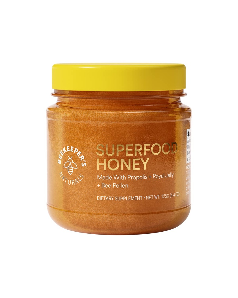 Superfood Honey by Beekeeper's Naturals - Bee Polen, Royal Jelly, Propolis, Honey - Natural Energy, Immune Support, Mental Clarity, Athletic Performance (4.4 oz)