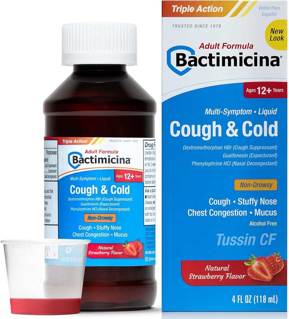 Bactimicina Tuse & lichid rece - Expectorant si Decongestionant - varste 18 si pana - 4 Fl OZ