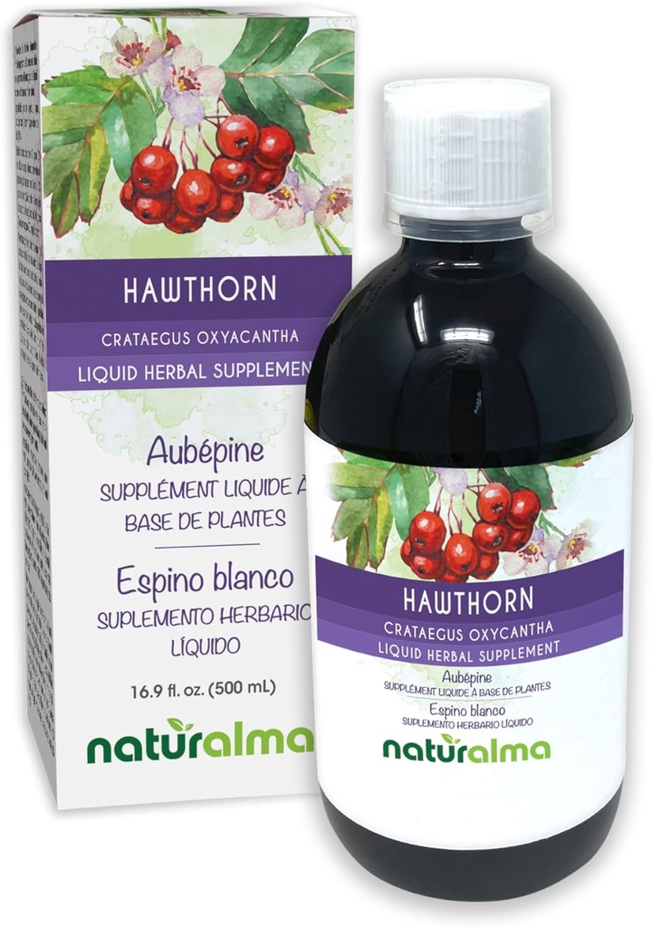 Naturalma Hawthorn (Crataegus oxiacantha) Frunză și flori Tinctură fără alcool - 16,9 fl oz Extract lichid în picături - Supliment vegetal - Vegan