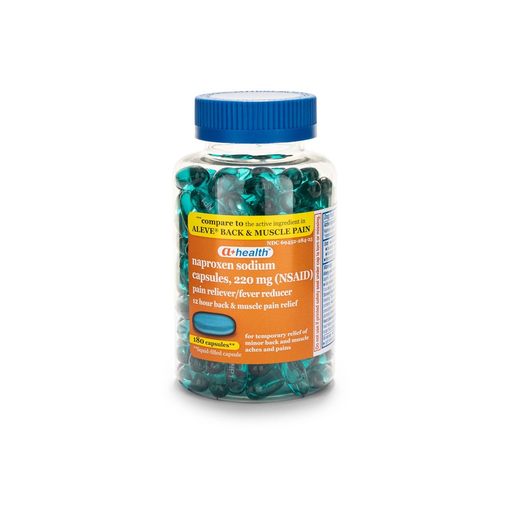 A+Health Naproxen Sodiu 220 Mg Gels lichide Back and Muscle Pain, Pain Reliever/Fever Reductor (AINS), 180 Count