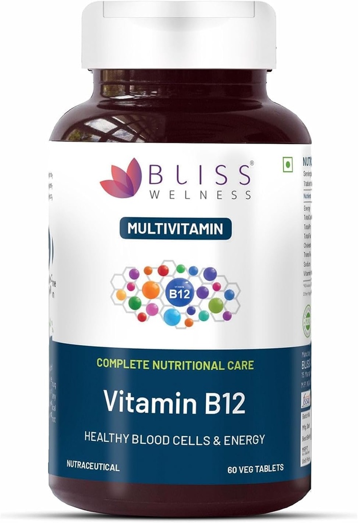 Vitamina B12 100% RDA, Cinocobalamină, Boost Nivele energetice Sistem nervos sănătos Suplimentul funcţional pentru bărbaţi şi femei - 60 comprimate vegetariene