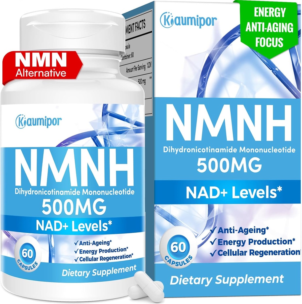 NMNH (Dihidronicotamidă Mononucleotidă) Supliment alternativ NMN, 500 mg per servire Supliment NAD la stimularea NAD + Nivele, pentru Anti-Îmbătrânire, Energie, Imunitate, Focus, 60 Capsule Vegane