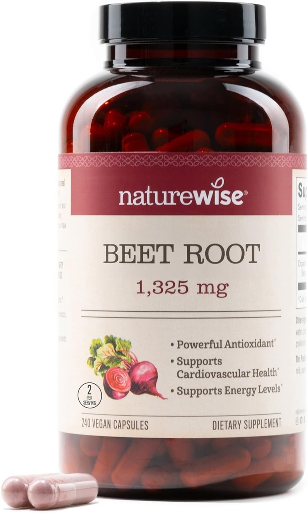 NatureWise Beet Root Capsule 1325 mg cu Ecologic Beetroot - Antioxid de azot pentru Circulaţie şi Heart Health Support - Vegan, Gluten-Free, non-GMO - 240 capsule[120 zile de aprovizionare]