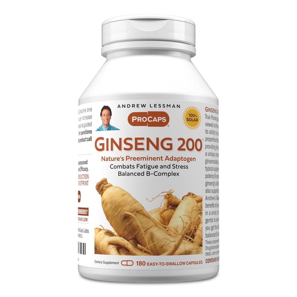 ANDREW LESSMAN Ginseng 200mg - 180 capsule - Extract standardizate pentru a sprijini Well-Being. Adaptogen, Combate oboseala şi stresul. Capsule mici, uşor de înghiţit. Fără aditivi