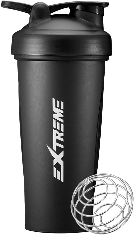 EXTREME Classic Shaker Sticla cu whisk sârmă, Perfect pentru Shake-uri de proteine și antrenament pre, Leak Proof Shaker Cups, BPA gratuit, Seif de spălat vase, 24 Ounce, Negru
