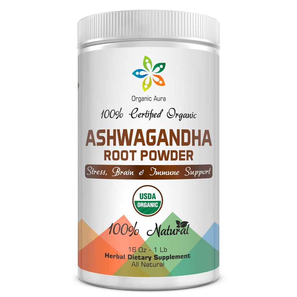 Certified Organic Ashwagandha Root Powder 16Oz -1Lb. Stres natural, Brain and Immune Support. Îmbunătățește sănătatea generală. Superfood crud. Plante naturale 100%