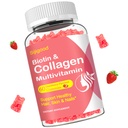 Colagen Gummies pentru femei Bărbaţi, Femei peste 50, Colagen Peptides Proteine Tip I,II,III,V,X cu Biotin Keratina Vitamina C A D E B12 K2 pentru unghii de păr de piele Imunitate Energie 60 Căpșuni aroma Gumies