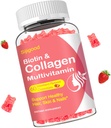 Colagen Gummies pentru femei Bărbaţi, Femei peste 50, Colagen Peptides Proteine Tip I,II,III,V,X cu Biotin Keratina Vitamina C A D E B12 K2 pentru unghii de păr de piele Imunitate Energie 60 Căpșuni aroma Gumies