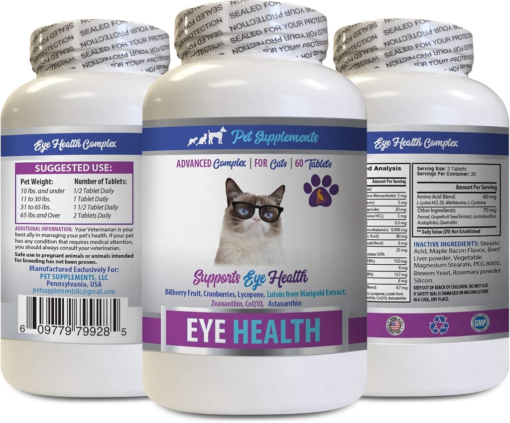 Cat Eye Vitamine - Cats Eye Health Complex - Advanced Formula for Eye Sight - Immune Boost - cat astaxanthin - 1 flacon (60 comprimate)