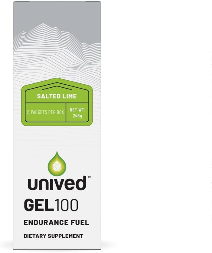Unived Gel 100 - Vegan Energy Gel pentru atleti de rezistenta Runners & Cyclists - 100kcal - Var sarat - Pachet de 6