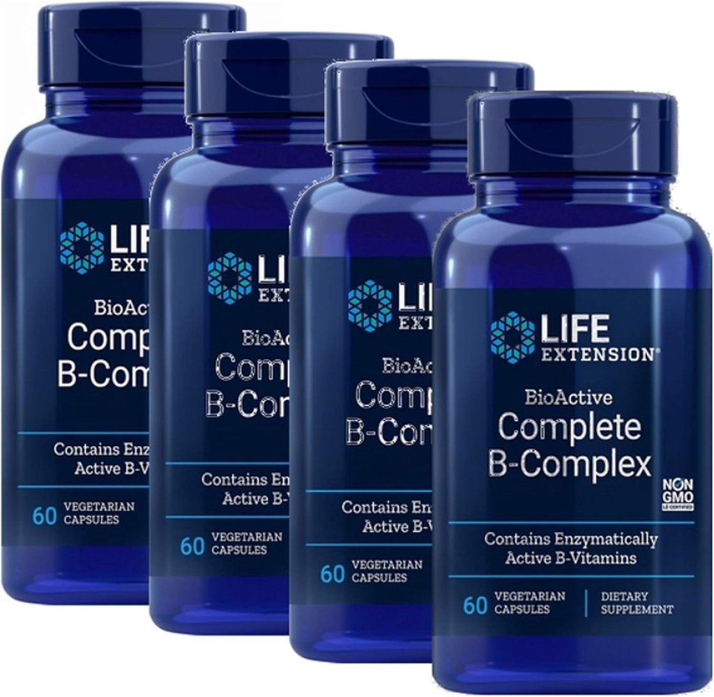 Life Extensie BioActive Complete B Complexul cel mai complet B Formula 60 Capsule vegetariene 4-Pak