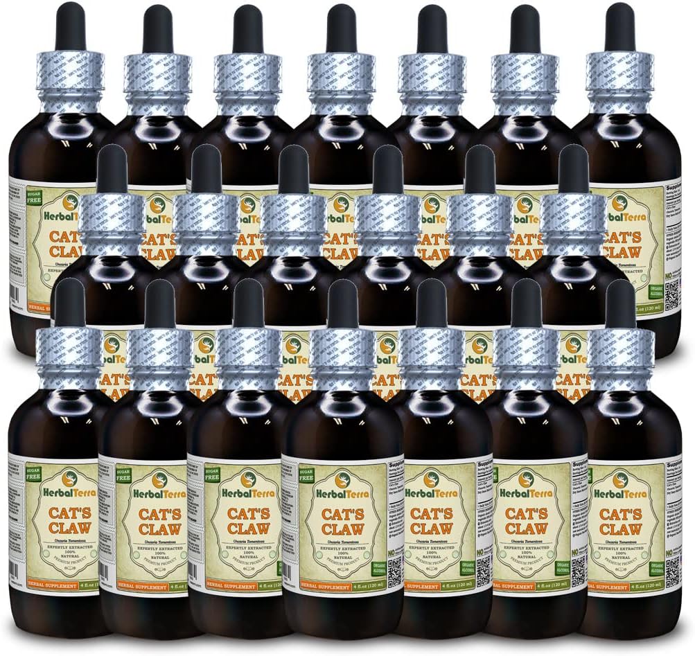 Gheara pisicii (Uncaria Tomentosa) Tincture, extract lichid de bark interior uscat (Brand Name: HerbalTerra, Proudly Made in USA) 20x4 fl.oz (20x120 ml)