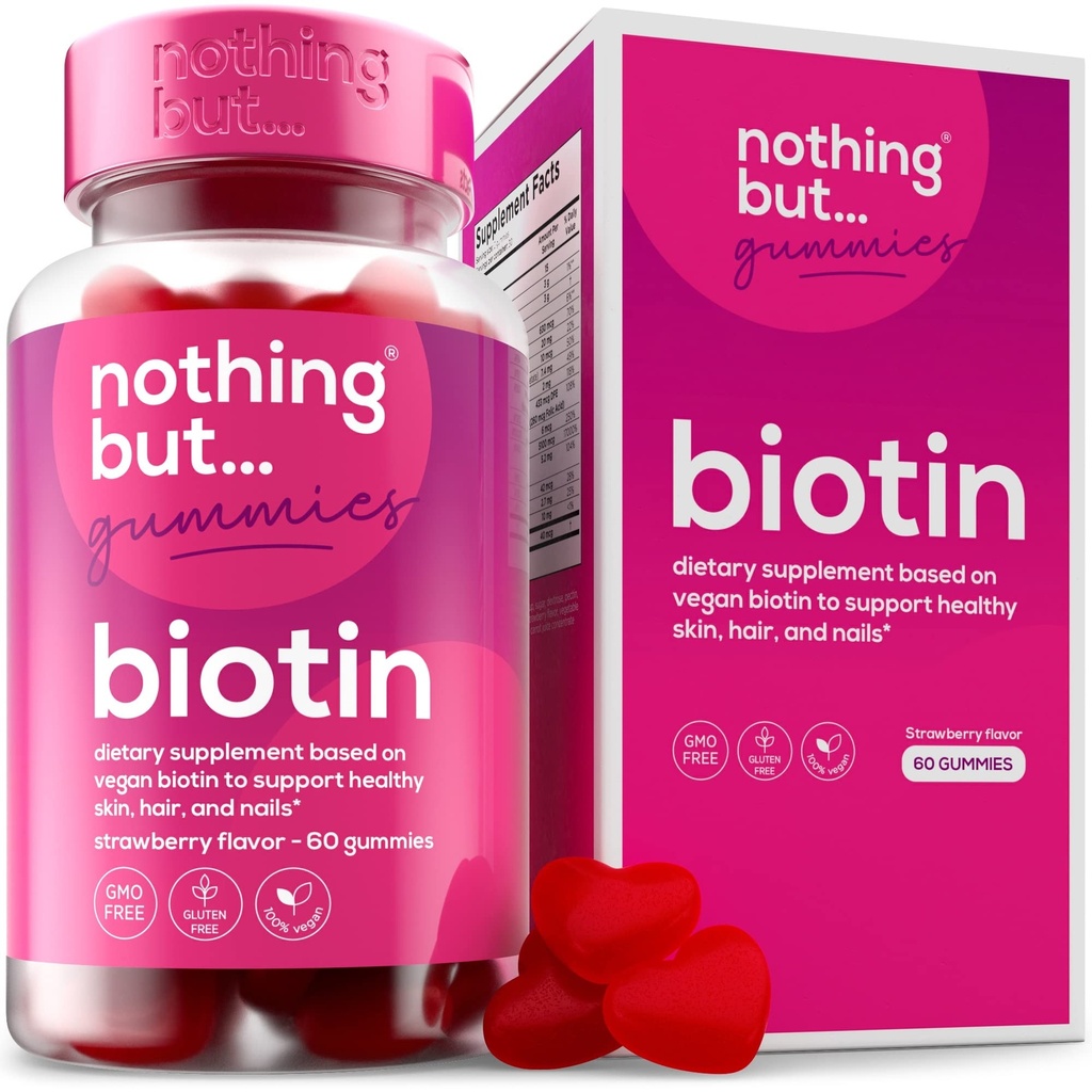 Gume de biotin pentru cresterea parului 5100 mcg - parul, piele, și unghii Vitamine pentru bărbați și femei - cu acid folic, vitamine A, C, E & D și puterea suplimentară pentru parul mai rapid și creșterea unghiilor, 60 gume