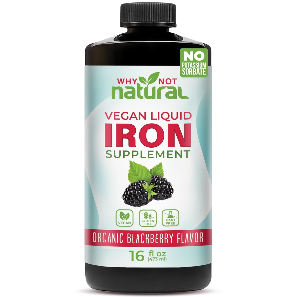 De ce nu naturale lichid de fier Supliment pentru femei, bărbaţi şi copii, Vegan Formulare pentru anemie, zahăr gratuit, Vegan, non-GMO, Organic BlackBerry Flavor 16 Fl Oz