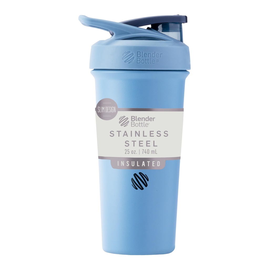 BlenderBottle Sport Sleek Izolat din oțel inoxidabil Shaker Sticla cu whisk sârmă, 25-Ounce, Dusty Blue 