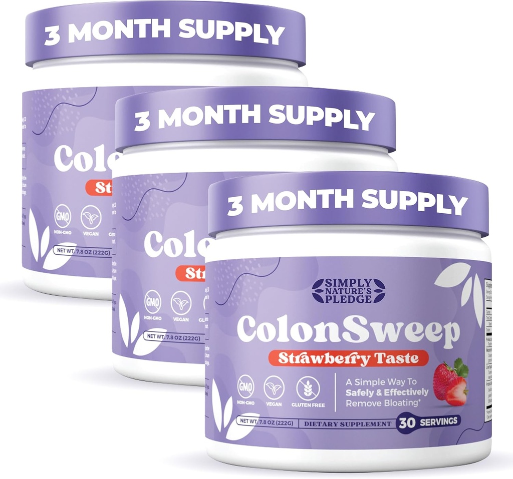 ColonSweep - aroma de căpșuni Probiotic Psyllium Husk Powder Colon Cleanser,7,8 oz. Suport suplimentar de fibre pentru sănătate gută - Curățare pentru ajutor de balonare & detox- 30 Serviri (Pachet de 3)