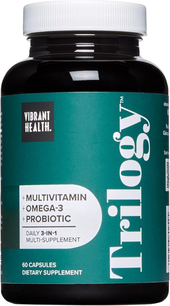 Vibrant Health, Trilogy, Probiotic Multivitamine cu un amestec esential de Omega-3, Vitamina A, B12, C, D3, E, Seleniu, Magneziu & Zinc, 30 Servings