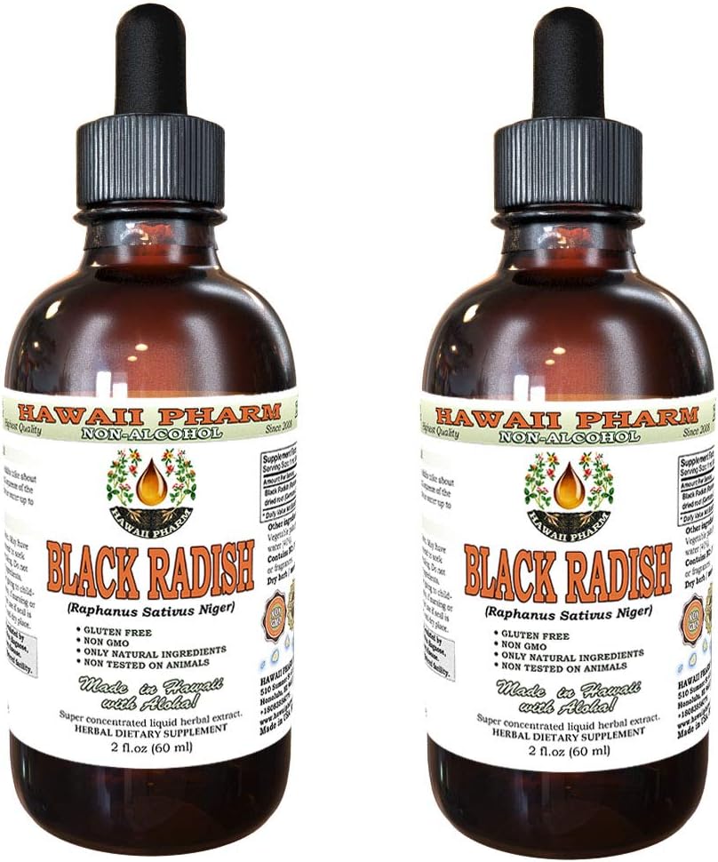 Hawaii Pharm Black Alcohol-Liquid extract, Black Radish (Raphanus Sativus Niger) Root Glycerite Supliment natural Herbal 2x2 oz