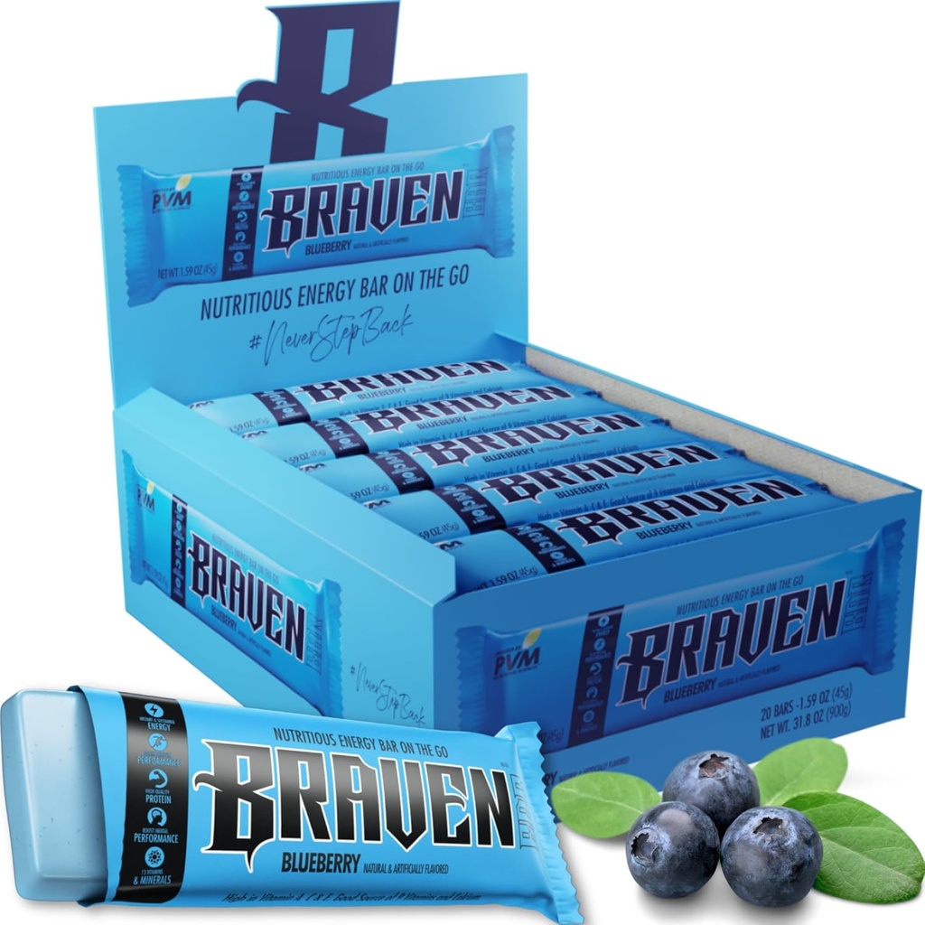 Braven Bar Blueberry Energy Baruri (1.59 oz, Pachet de 20) 