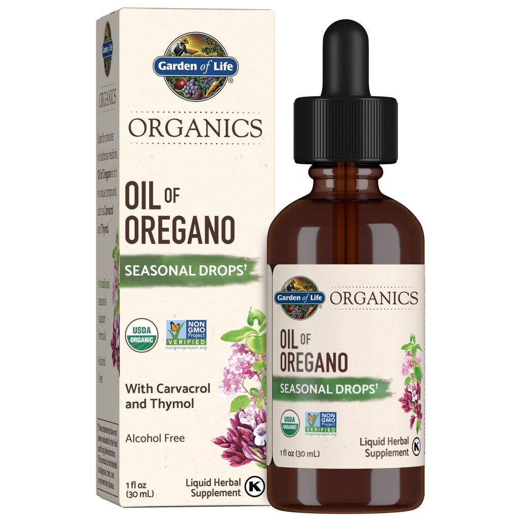 Garden of Life Organics Oil of Oregano Sezonal Drops 1fl oz (30 ml) Liquid, Concentrated Plant Based Immune Support - Alcool-Free, Organic, Non-GMO, Vegan & Gluten Free Herbal Supplements