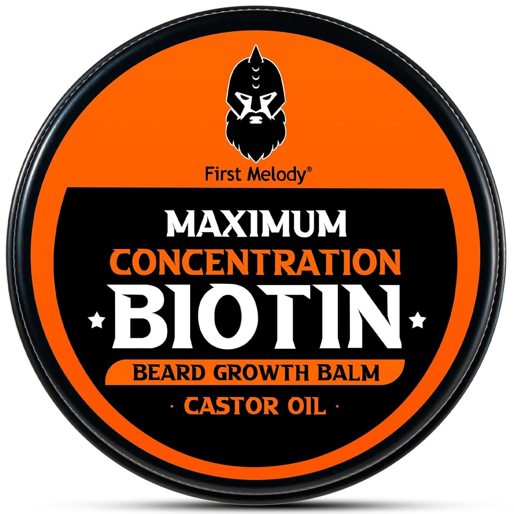 Beard Balm, 2X Concentration Biotin, cu ulei de Castor și uleiuri de argan & Jojoba, promovează creșterea barbelor, stiluri, întărește și înmoaie barbă & mustațe, 2 Ounce