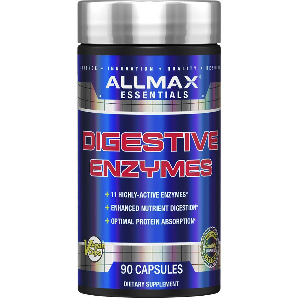 ALLMAX Digestive ENZYMES - 90 Capsule - Suporturi Digestia nutritivă îmbunătățită și absorbție optimă a proteinelor - cu 11 Enzime foarte active - 90 Servings