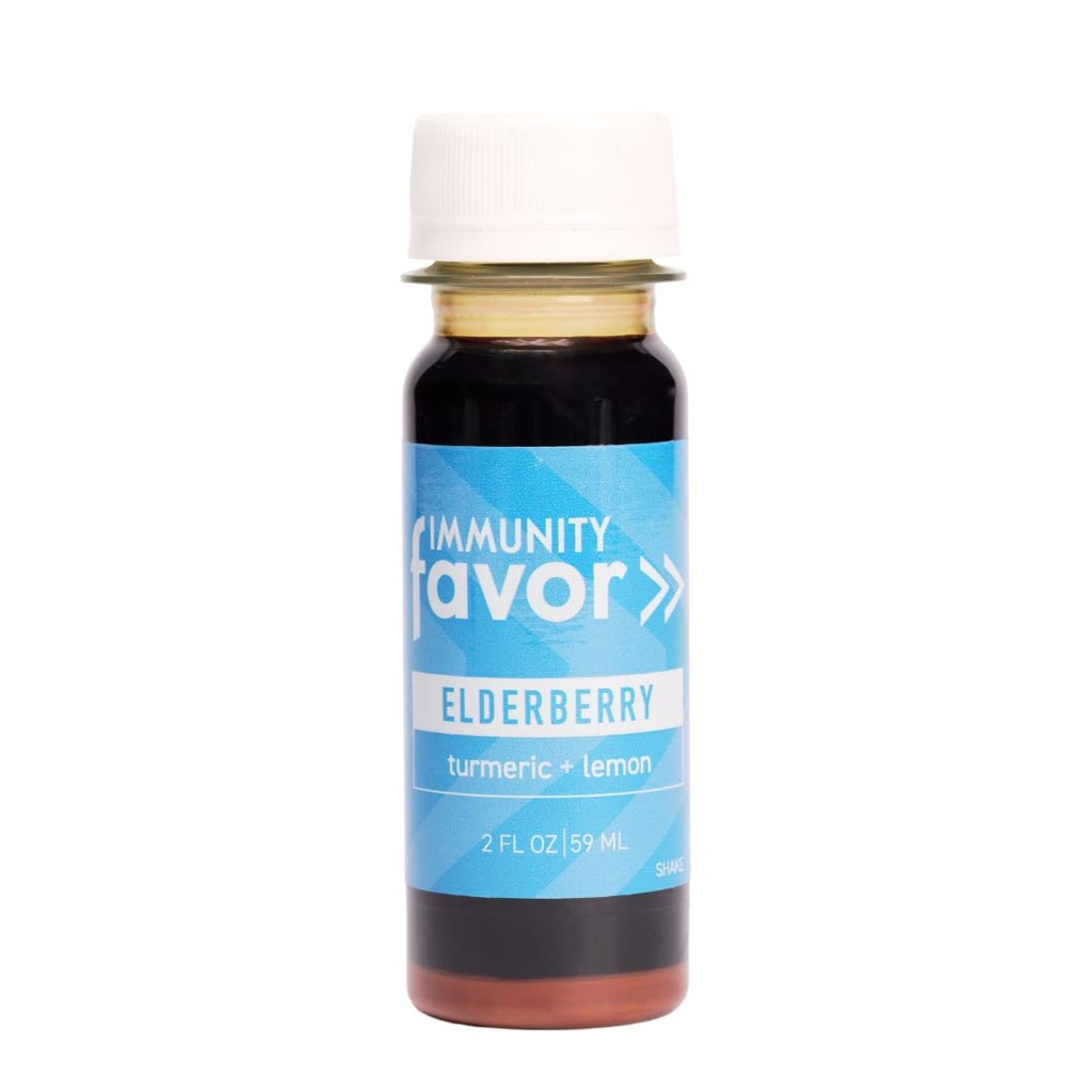 Favor Elderberry Imunitate Shot - Natural Wellness Shots cu Turmeric și Lemon - Băutură pentru și Imunitate Boost, Vitamine & Nutrients, & Daily Wellness - 12 Pack (2oz Each)