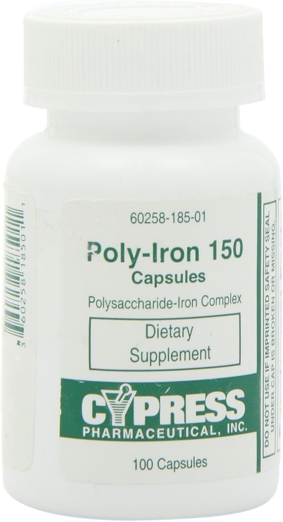 Supliment alimentar - Capsule din policarbonat de fier 150 mg (100 capsule per flacon) de Cypress Pharmaceutical #185-01 (1 flacon a 100 capsule)