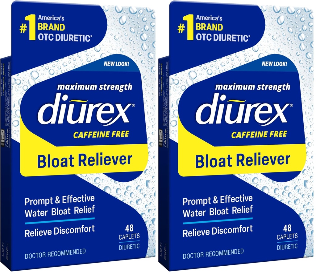 Diurex Max - maximum de putere pastile de apă Diuretic-Liber-Cafeina - Simțiți-vă mai bine și mai puțin grele, 48 Conte (Pachet de 2)