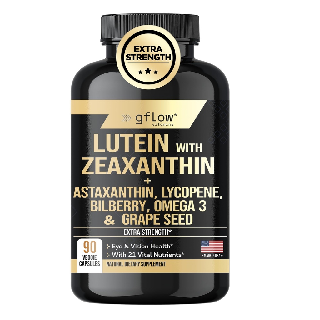 Lutein și Zeaxanthin Suplimente - vitamine oculare avansate cu Astaxantină, Omega 3, Resveratrol, Bilberry, Licopen, Querbetin, Ginkgo Biloba, Vitamina D 