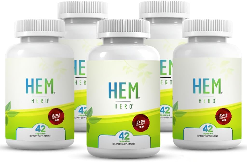 Hem Hero® Extra Putere Hemoroizi Tratamentul - Reduce Umflarea, Soothe Mâncărime & Iritaţie - 42 Capsule - (5- Pachet)