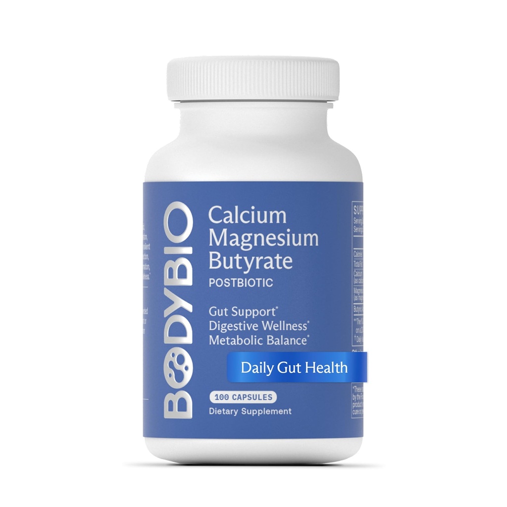 BodyBio Butyrate - Postbiotic pentru sanatate gutoasa, suport digestiv, Bloat, gaz și constipație Relief, Leaky Gut Repair - Calciu, Magneziu + Acid butiric Supliment pentru wellness GI