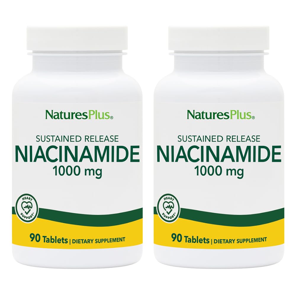 Naturas Plus Niacinamida 1000 mg - 90 comprimate cu eliberare susţinută, pachet de 2 - Suporturi Imuna & Skin Health, Producţia de energie şi funcţia creierului - Vegetarian, Gluten Free - 180 Serviri totale