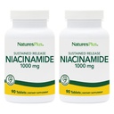 Naturas Plus Niacinamida 1000 mg - 90 comprimate cu eliberare susţinută, pachet de 2 - Suporturi Imuna & Skin Health, Producţia de energie şi funcţia creierului - Vegetarian, Gluten Free - 180 Serviri totale