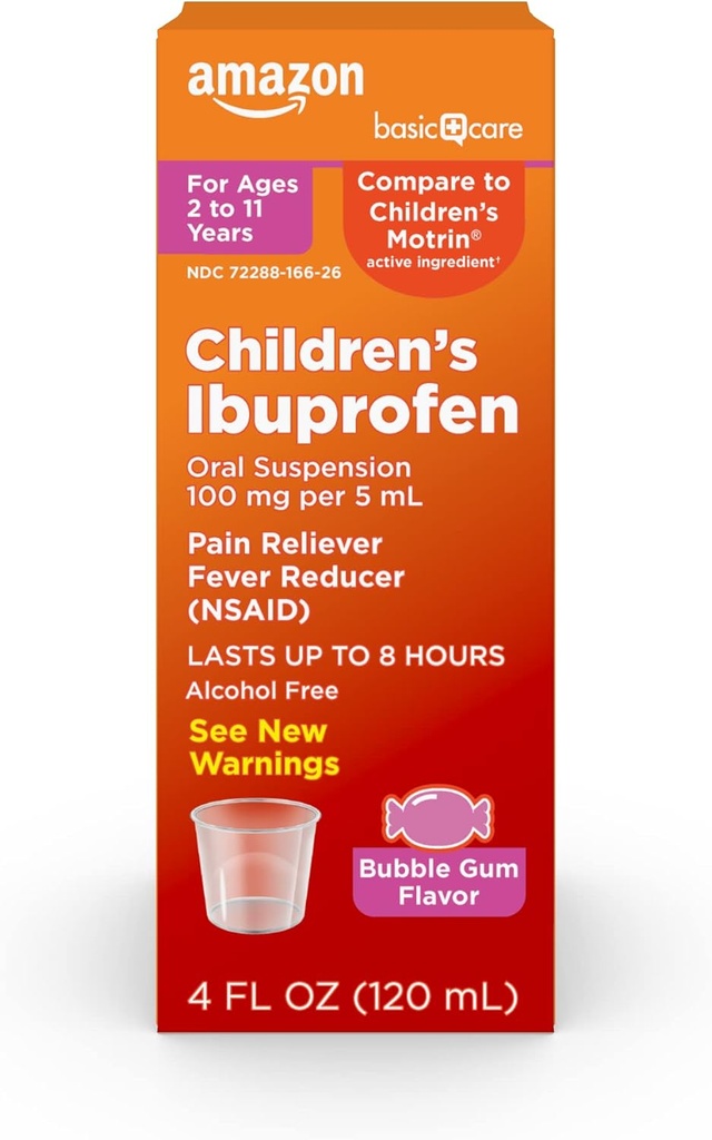 Îngrijire de bază pentru copii Ibuprofen Suspensie orală, 100mg, Bubblegum, 4 fl oz (Pachet de 1)