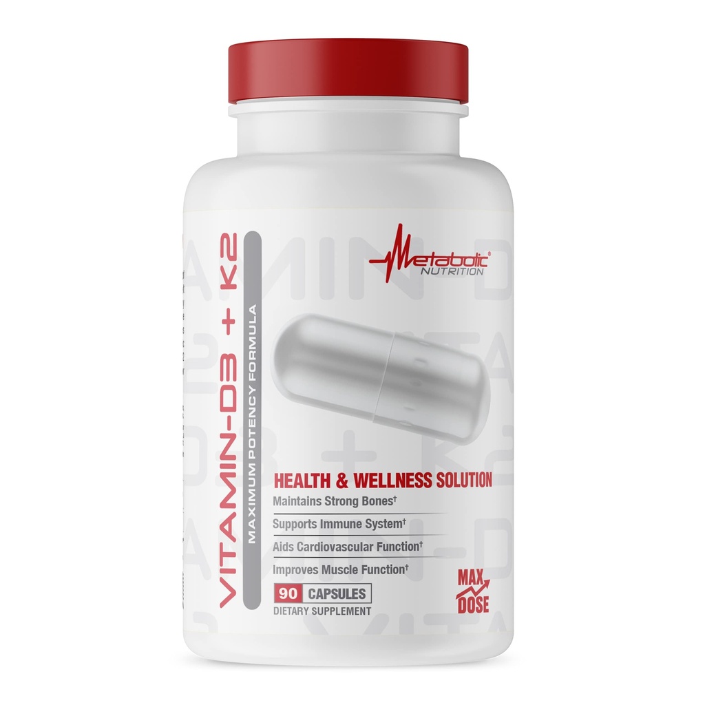Nutriţie metabolică Vitamina D3 + K2, Formula de sănătate osoasă şi cardiacă, Suport imun, 90 Capace vegetale 7000UI per capsulă Doza maximă
