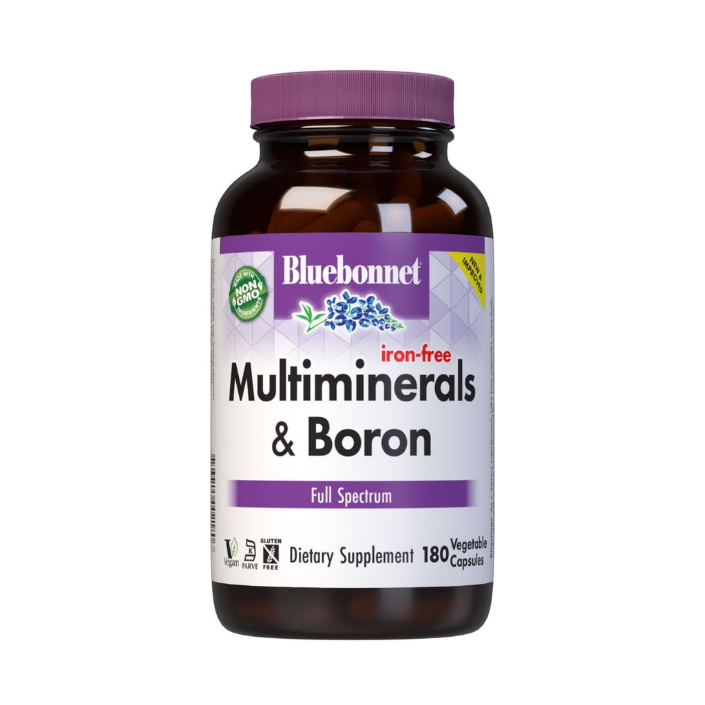 Bluebonnet Multi Minerale Supliment Plus Bor Cupru de magneziu Seleniu Mangan Crom & Zinc Complex pentru femei si barbati - Nu Fier, non-GMO, Gluten-Free - 180 Capsule vegetale