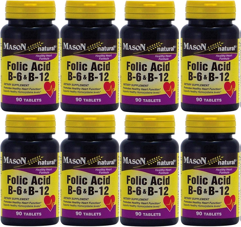 Mason Vitamine Acid folic B-6 & B12 Heart Health Formula 90 comprimate per flacon Cutie cu 8 720 comprimate