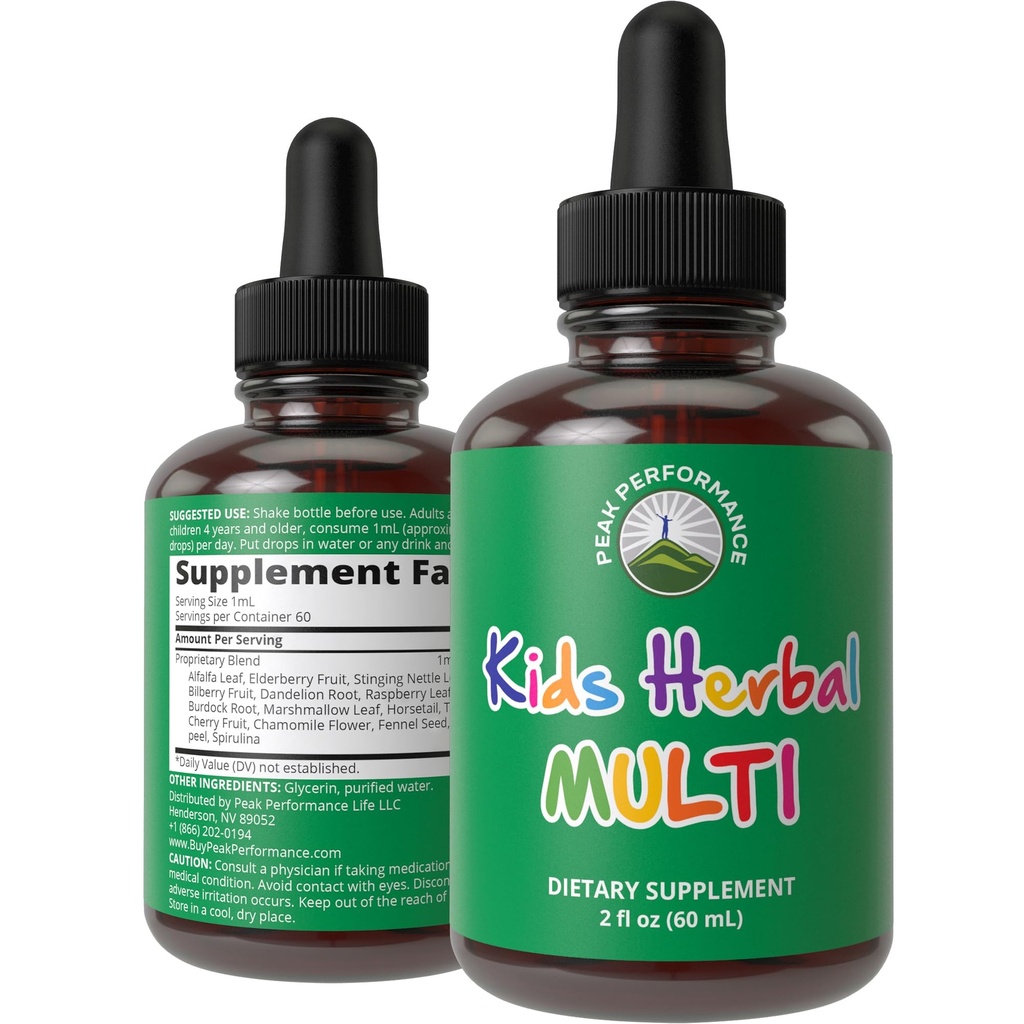 Copii vitamine din plante. Copii lichidi Herbal Multivitamine. Fără gust amar. Sugar gratuit 14-in-1 Vegan suplimente picături pentru copii mici, copii, adolescenți. Amestecate în apă Ei nici măcar nu-l va gusta