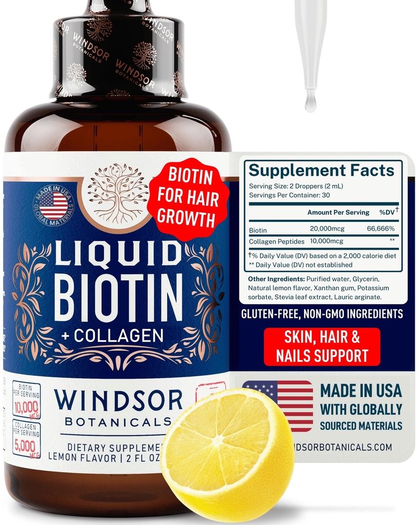 Biotina lichida pentru cresterea parului Colagen - Biotin lichid 10.000mcg Colagen 5000mcg Extra Putere lichid - Colagen lichid si Biotin scade pentru cresterea parului - Biotina si Colagen picături pentru femei - 2 oz