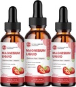 (3 ambalaj) Picături lichide cu glicinat de magneziu, lichid de magneziu cu absorbţie ridicată, cu bromelain, vitamina B6 C D, supliment de magneziu pentru copii şi adulţi, suport de noapte şi musculare, aromă de căpşuni