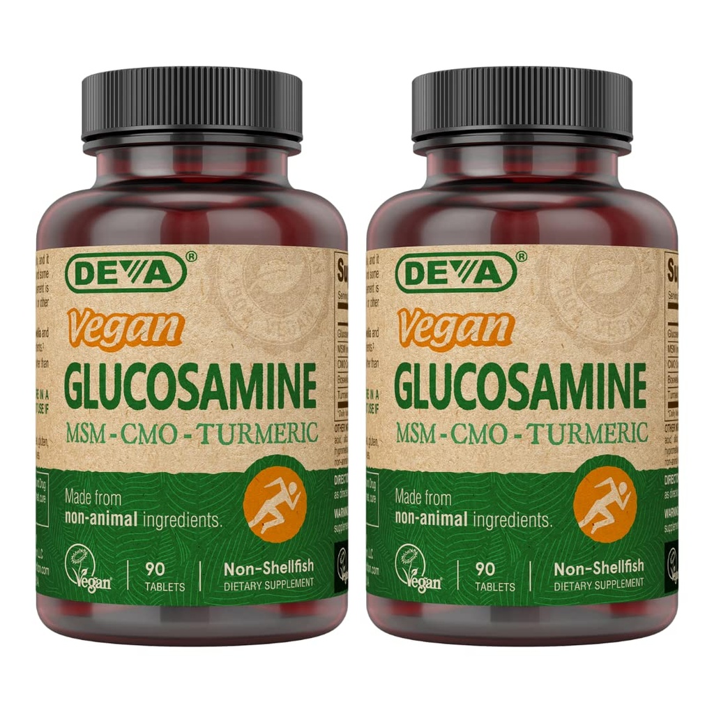 DEVA Vegan Glucosamină-MSM-CMO și Suplimentul Turmeric - Supliment nutrițional pe bază de plante fără gluten - 90 comprimate (Pachet de 2)