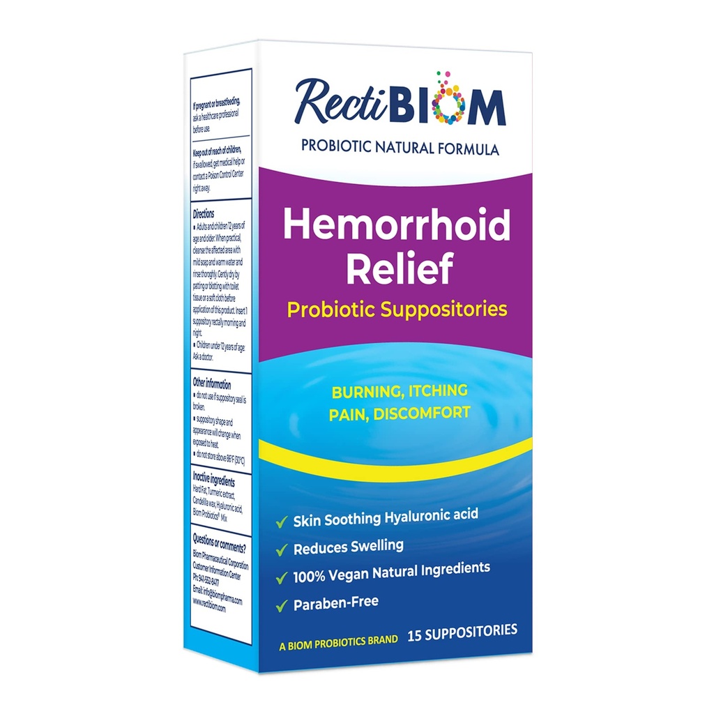 RectiBiom Probiotic Hemoroizi Relief Sampleri cu pielea Soothing Ingrediente naturale, Relief rapid. Acid hialuronic și Extract de turmeric, Vegan, Gluten-Free Formulation