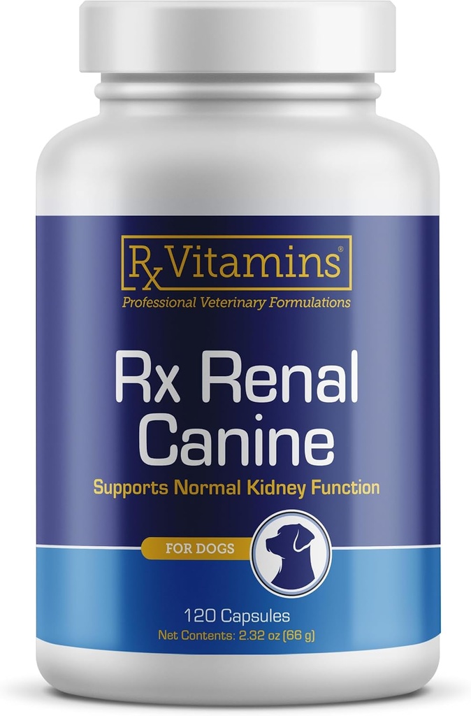 Rx Vitamins Rx Renal Canine Kidney Support for Dogs - Milk Thistle Extract, Green Tea, & Cordyceps Capsules for Dogs - Dog Kidney Support Supplement - 120 ct