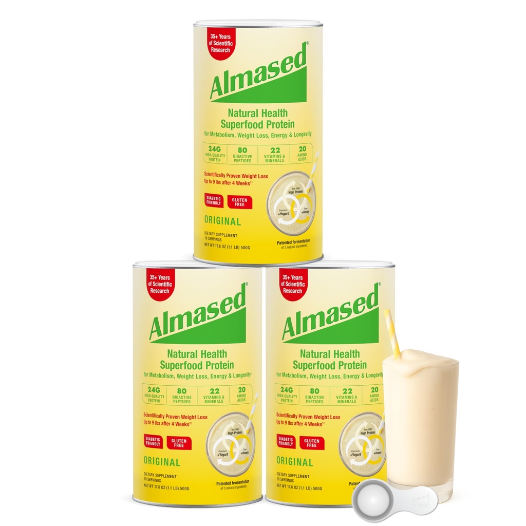 Pudră de proteine almizate pentru pierderea in greutate Kit pentru bărbați și femei, de înlocuire masa naturala Shake pentru pierderea in greutate, Supliment, 27 Grams de proteine per servire (Aroma originala, 3 cutii @ 17,6 oz ea + Scoop)