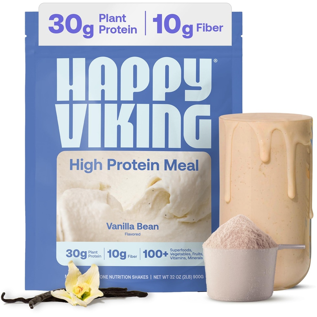 Happy Viking Vanilla Plant Proteine Powder, Create de Venus Williams, 20G Proteine, Low Carb, Keto, Vegan, Gluten-Free, Non-GMO, Superfoods, Complete Meal Support, 1 Canister (24 oz.)