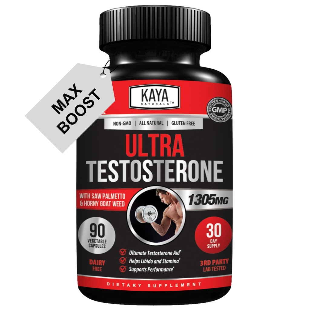 Kaya Naturals Ultra Testosteron - Booster masculin testosteron cu Tongkat Ali, Horny Goat buruieni, Tribulus - Natural Workout Supliment pentru energie, rezistență, și Booster de rezistență - 90 Conte