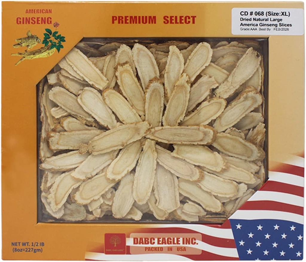 American Ginseng Slices din Wisconsin, American Wisconsin Ginseng Slices Root for Tea, Energy for Men Women Mental Health stimulează imunitatea, Gluten Free, Long Strip 1 Cutie de 8 Ounces